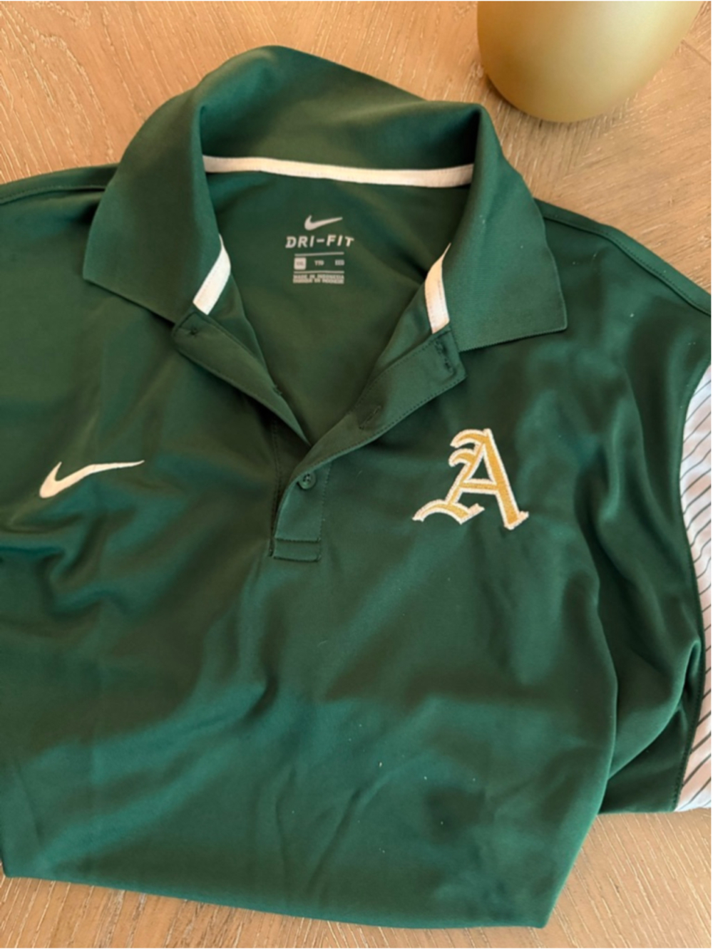Men's Oakland Athletics Nike Green & White Striped Polo Shirt XXL - Picture 2 of 7